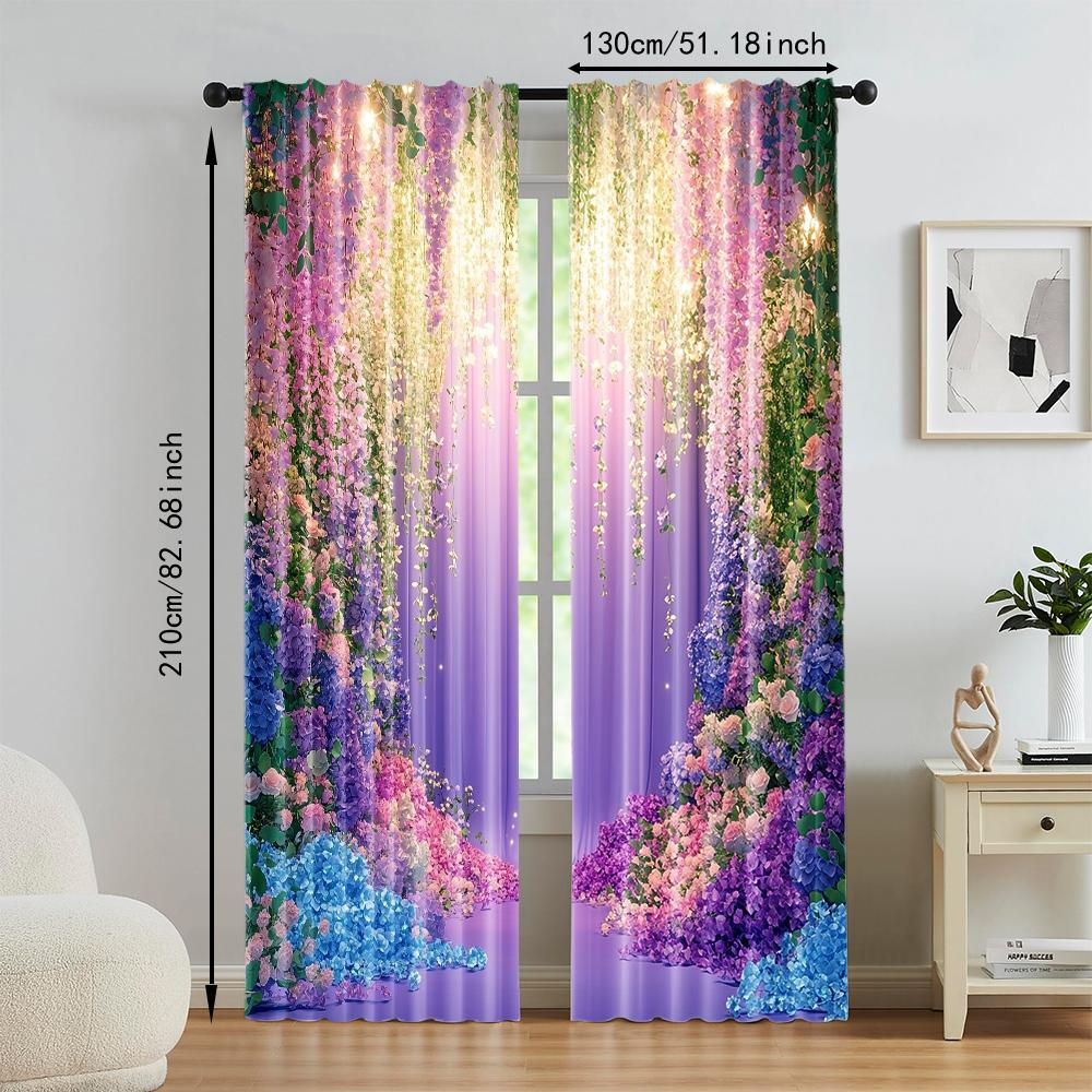 2 Stück Mehrzweck Verträumter Fenster Vorhang Polyester Material Elegantes Blumenmuster Fenster Vorhänge Design für Raumdekor Ästhetisch