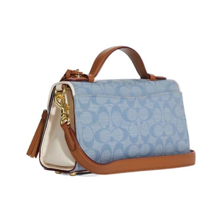Coach Kleo Classic Monogram Tassel Flap Canvas And Leather Smooth Leather Shoulder Crossbody Tote Bag Women handbags Blue C8513-IMUDY