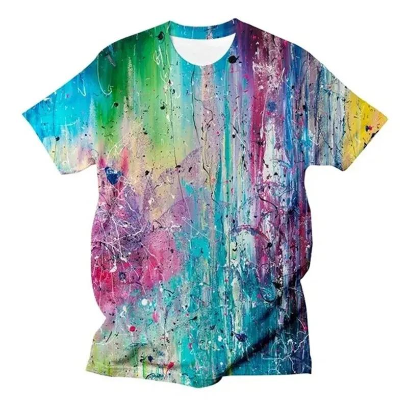3D Printed Splash-Ink Graffiti T-Shirts Colorful Pattern T-Shirts Summer Harajuku Casual Personality Round Neck Men's T-shirts