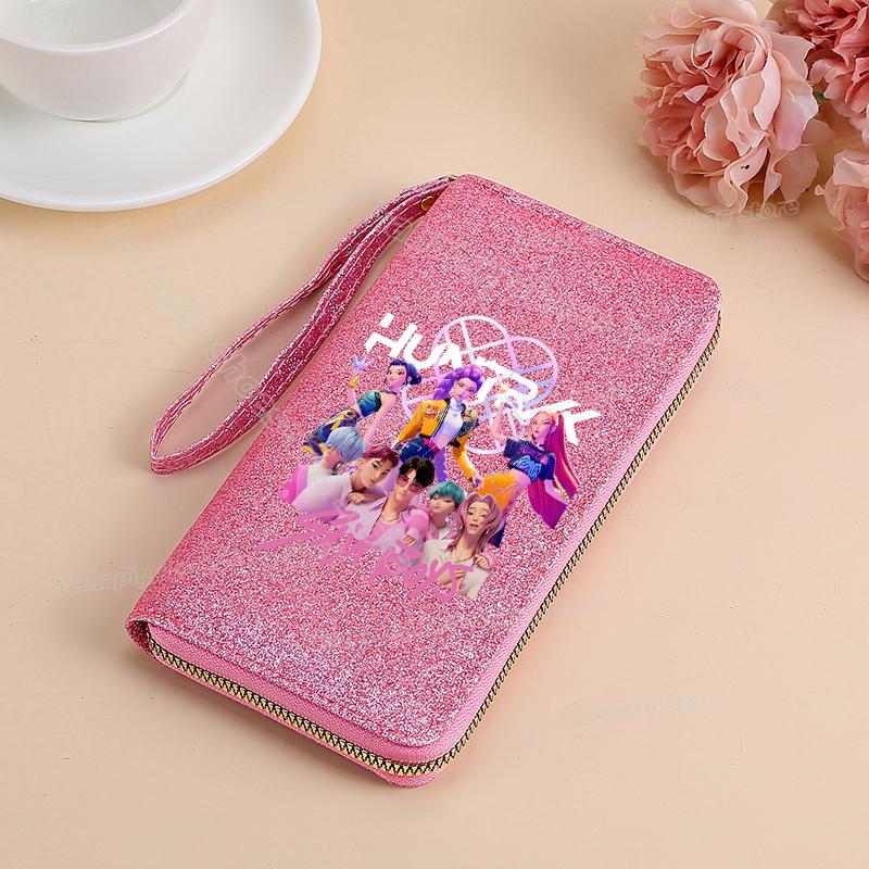 Vysoce kvalitní KPop Lovci démonů Dlouhá peněženka Dámské peněženky na zip Sequin Bling Koženka Kapsa na mince Držák na ID Kartu Dámské Clutch Peněženky