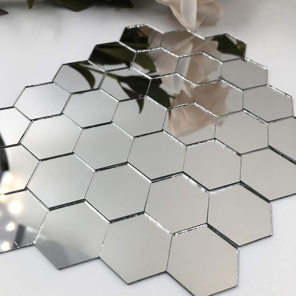 5-20Pcs Silver Hexagon Art Mirror Acrylic Wall Stickers with for DIY Home Art Bedroom Living Room Wall Decoration Diameter 4.6cm-23cm