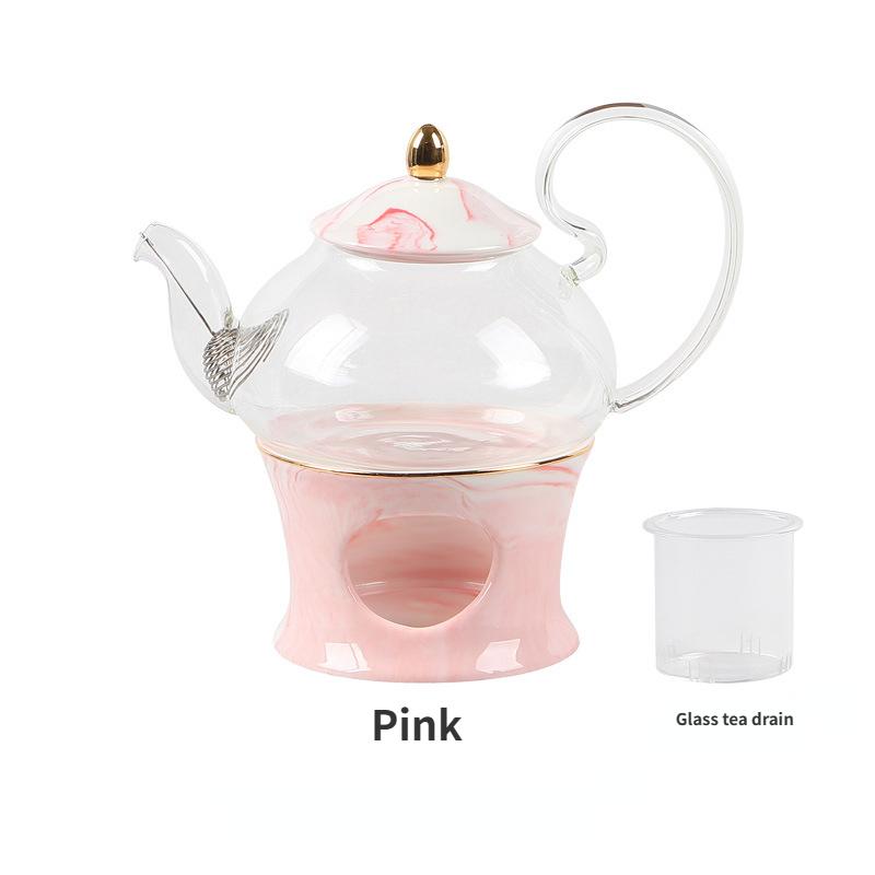 Ceramic Stone Flower Teapot Set Glass Candle Heating Fruit Tea Pot