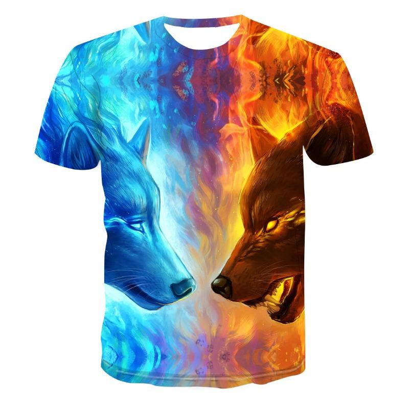 

Летний топ с круглым вырезом и принтом 3D волка, модные повседневные футболки с короткими рукавами для мужчин 6XL