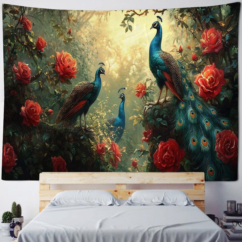 VIKAMA Гобелен «Тропический лес» Попугай Ара Водопад Фламинго Динамичная группа Декор спальни BB 74x94cm(29x37in)