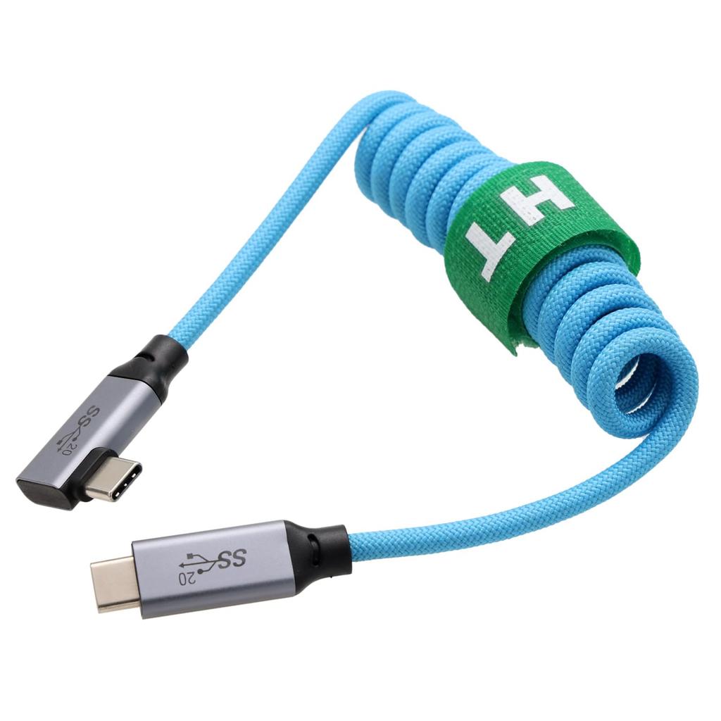 HangTon USB Type C USB 3.2 PD 100W 4K Cable for SSD, BMPCC ZCAM R5C R6 A7C FX3 Camera, iPhone 15 Pro, Maximum Laptop Monitor, Right-Angle Braided Coil