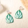Pastoral Style, Simple Fashion, Fresh Green Color Printed Acrylic Earrings, Resin Leaves, Imitation Pearl Women