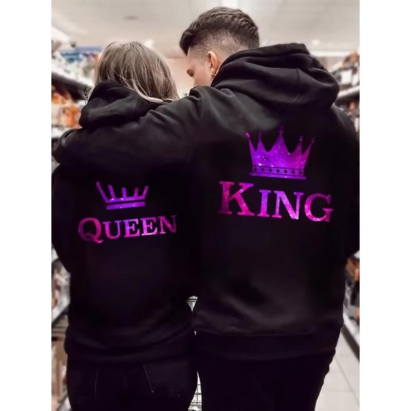 Couple Hoodies King Queen Printed Sweatshirt Starry Sky Style Lovers Sudaderas Fashion Long Sleeve Women Men Hoodies Tracksuits