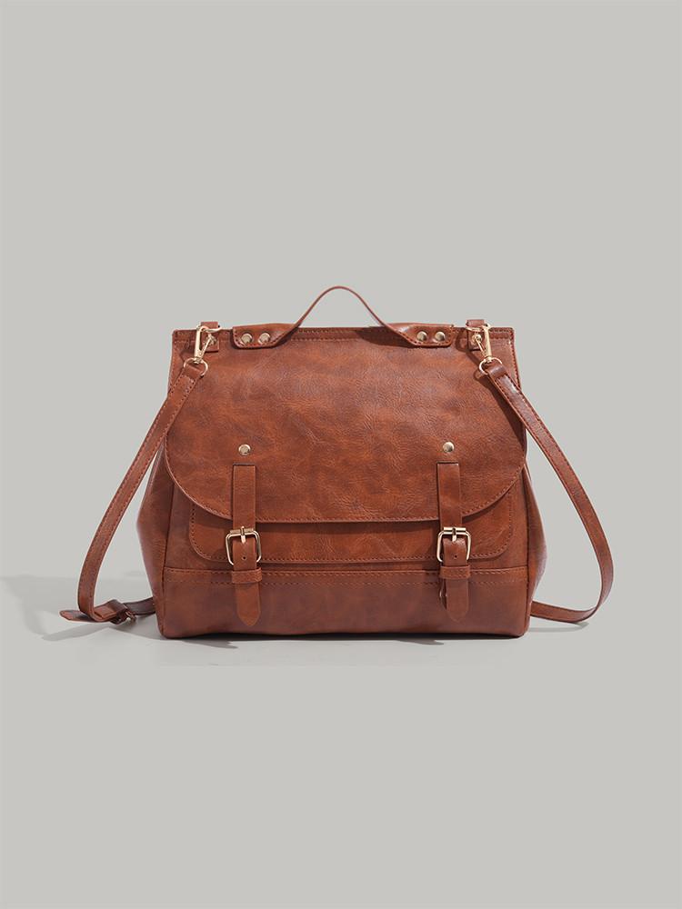 

Niche literary and retro backpack oblique cross messenger bag premium sense oil wax leather British style college multi-functional backpack коричневый