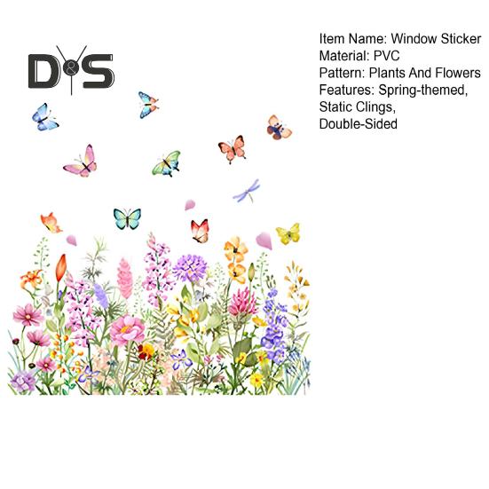 Colorful Floral Window Stickers Double-Sided Static Window Clings Floral Pattern Spring Window Decals for Home Bedroom Office Decor