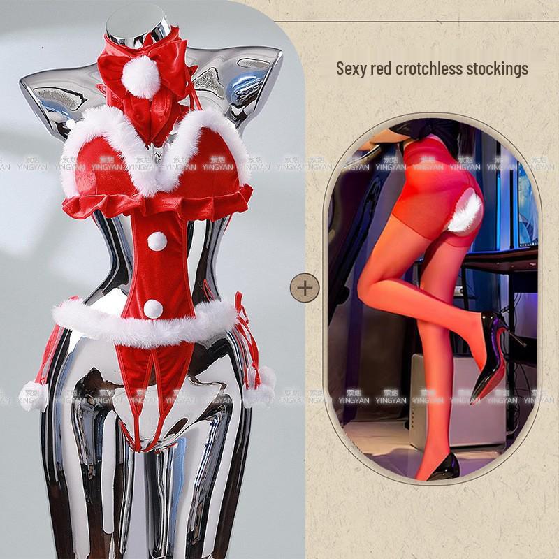 Seductive Red Christmas Lingerie Set - Sheer, Tight-Fit, Teasing Role Play Costume 0936