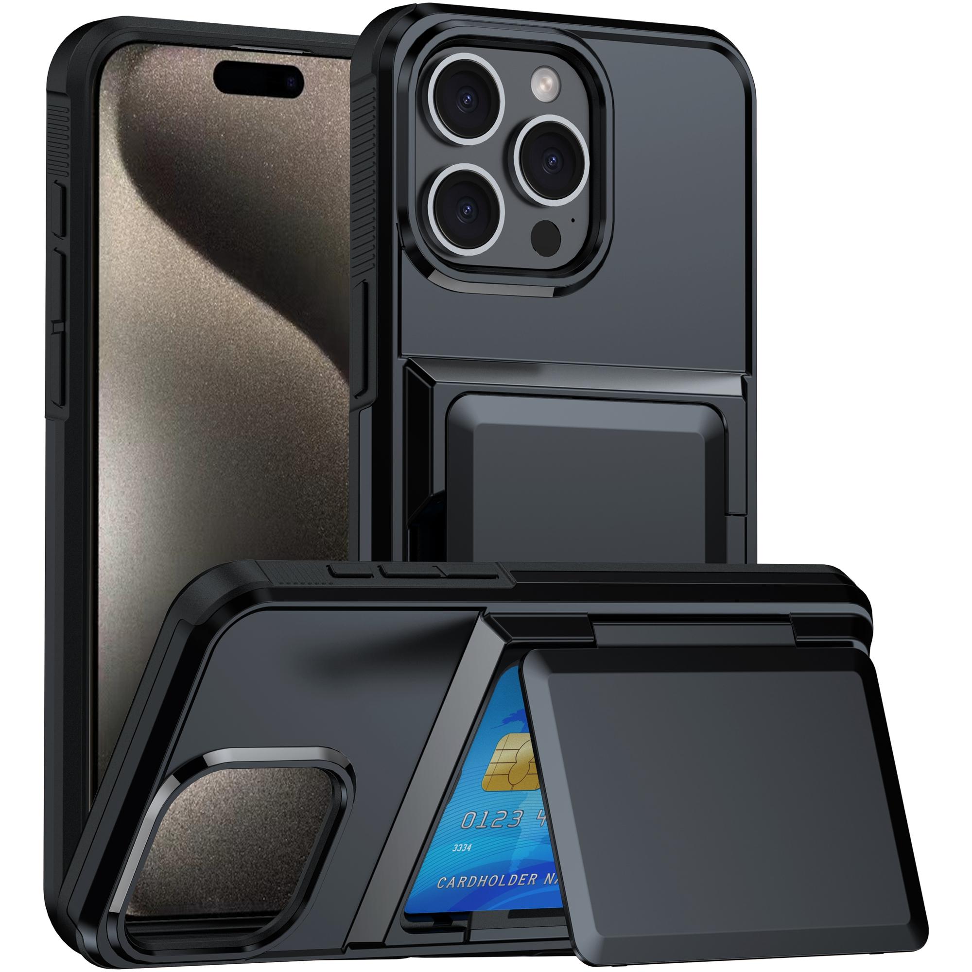 

For iPhone 14 Pro Cases Card Slot TPU+PC Kickstand Phone Case Black