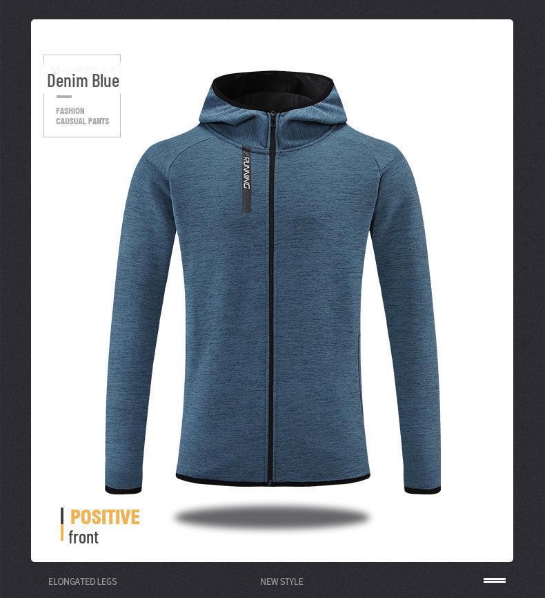 

Мужская быстросохнущая куртка с капюшоном: С бархатной подкладкой, длинный рукав для бега и фитнеса на открытом воздухе осенью/зимой M джинсовый синий