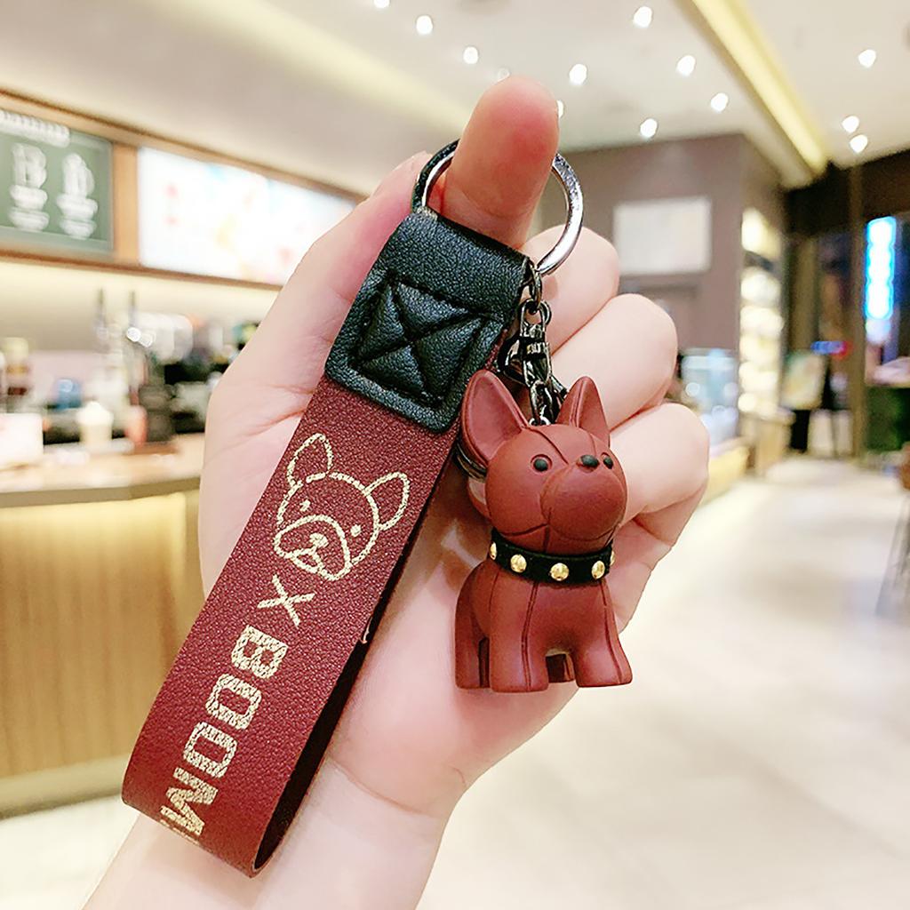 Fashion Punk French Bulldog Keychain Pu Leather Dog Keychains For Women Bag Pendant Jewelry Trinket Men'S Car Key Ring Key Chain