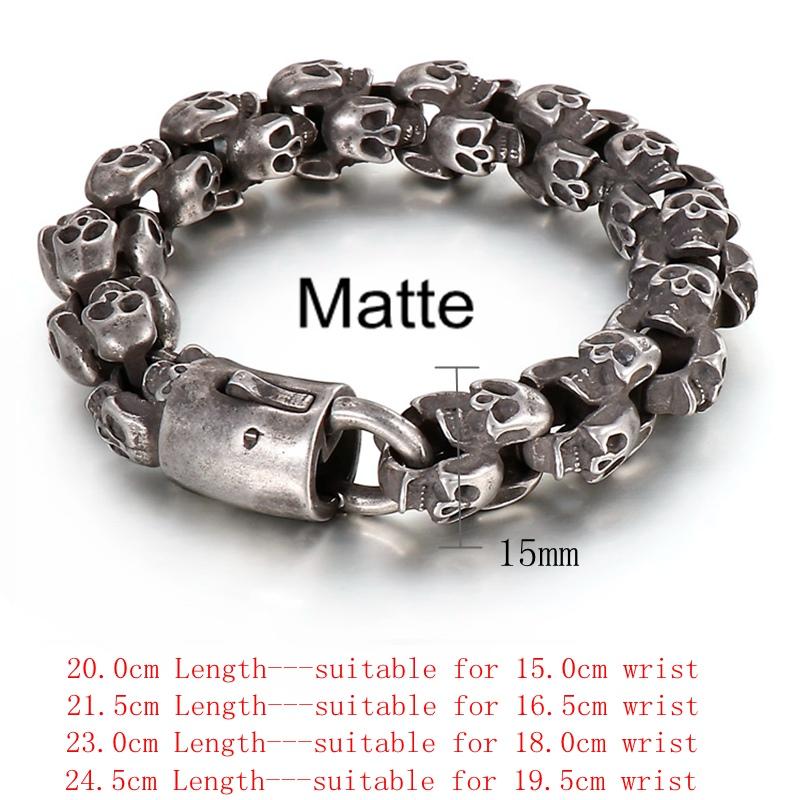 12/15mm Evil Ghost Head Skull Chain Bracelet Men 316L Stainless Steel Punk Shiny Matte Biker Rock Demon Jewelry