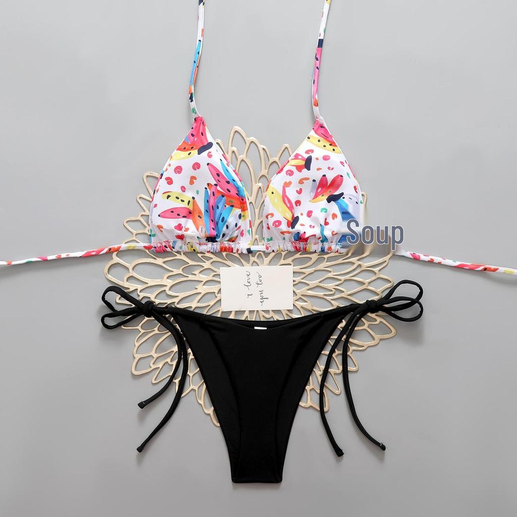Colorful Graffiti Print Color Block Two-Piece Bikini - Sexy European & American Beachwear