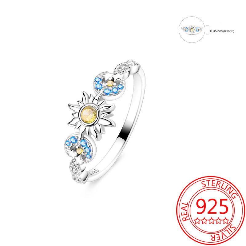 925 Silver Beautiful Stars and Moon Shining Sun Geometry Infinite Combination Ring Boutique Matching Gifts