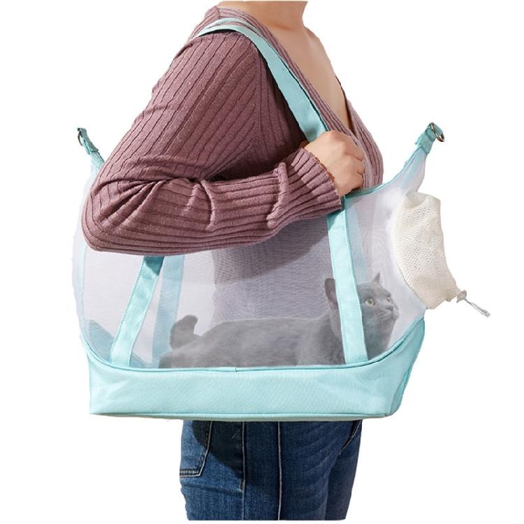 Nylon-Netz-Haustiertransporttasche für Katzen, atmungsaktiv, klares Fensterdesign, leicht zu reinigen und zu tragen, Reiseausrüstung