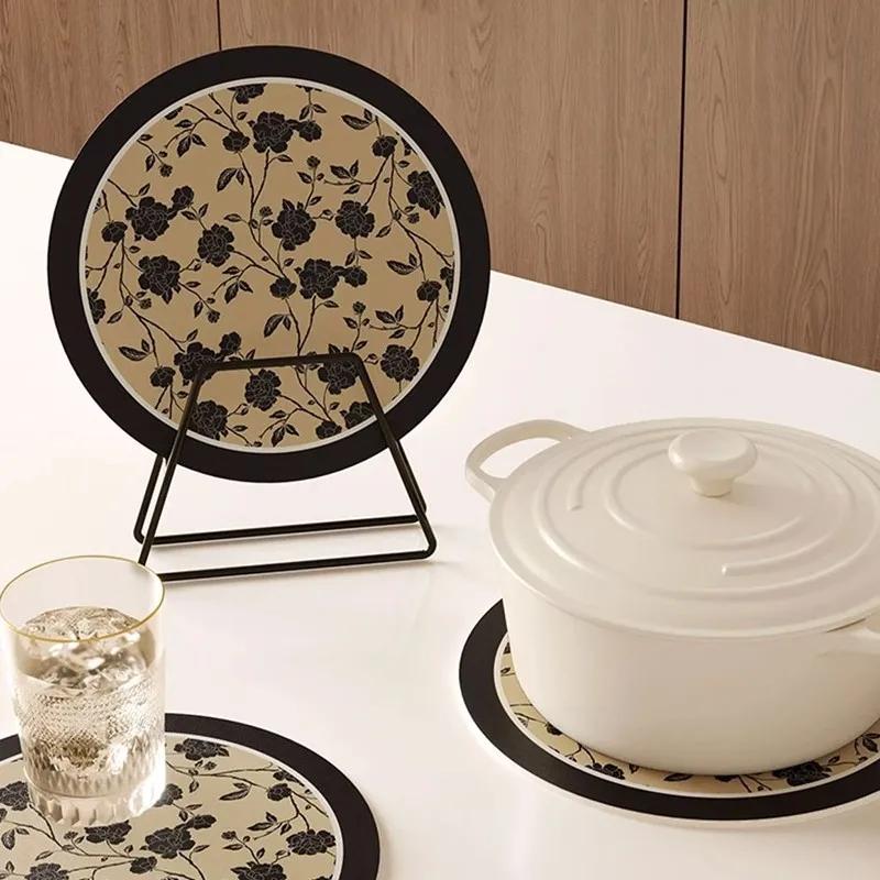 Retro Round Flower Coasters Heat Insulation Anti-scald Table Mats Creative Home Diatomite Absorbent Coaster Kitchen Accessory