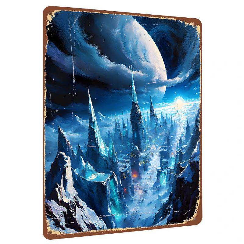 

Interstellar Ice City Fantasy Metal Iron Painting Future Tech Snow Castle Home Decor Wall Art 20x30cm（7.8x11.8inch）