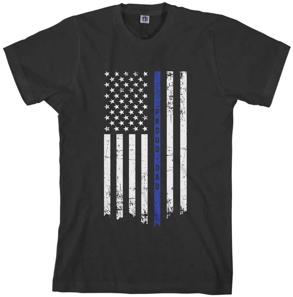 Threadrock Men s Proud Dad Thin Blue Line American Flag T shirt Police 2XL