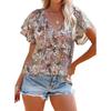 2026 New Printed Women's Summer V-Neck Half-Open Short-Sleeve Loose Casual T-Shirt