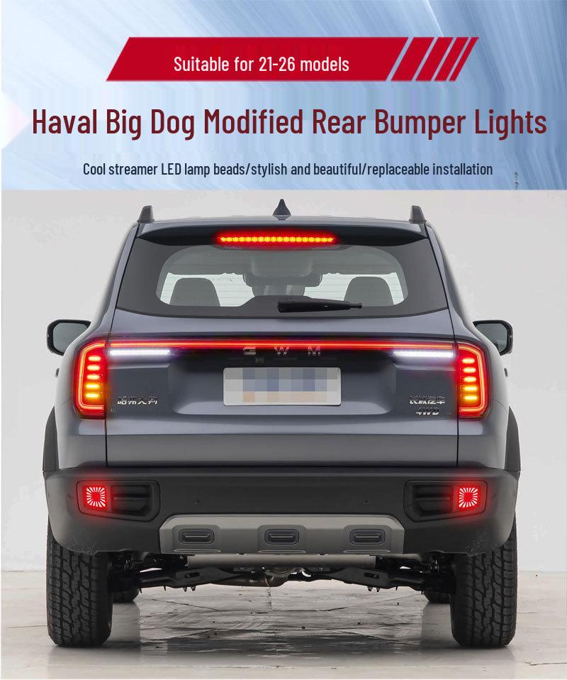 Fits 2021-2026 Great Wall Haval Big Dog models with rear bumper lights and LED brake lights.