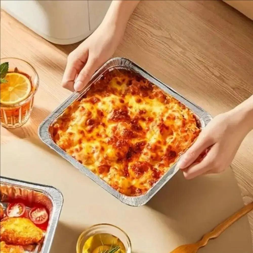 10Pcs 6/7/8 Inch Food Tin Foil Tray Reusable Oil-resistant Aluminum Foil Box Portable Oven BBQ Baking Tools Air Fryer Tray