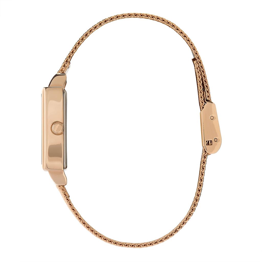 OLIVIA BURTON Townhouse 21mm Rectangle White & Carnation Gold Mesh Watch Ob24000015