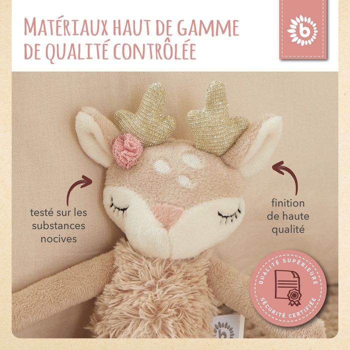 Bieco peluche cerf ella bébé avec hochet | mignon doudou bébé | aide au sommeil | hochet doudou pour bébé peluche bébé biche