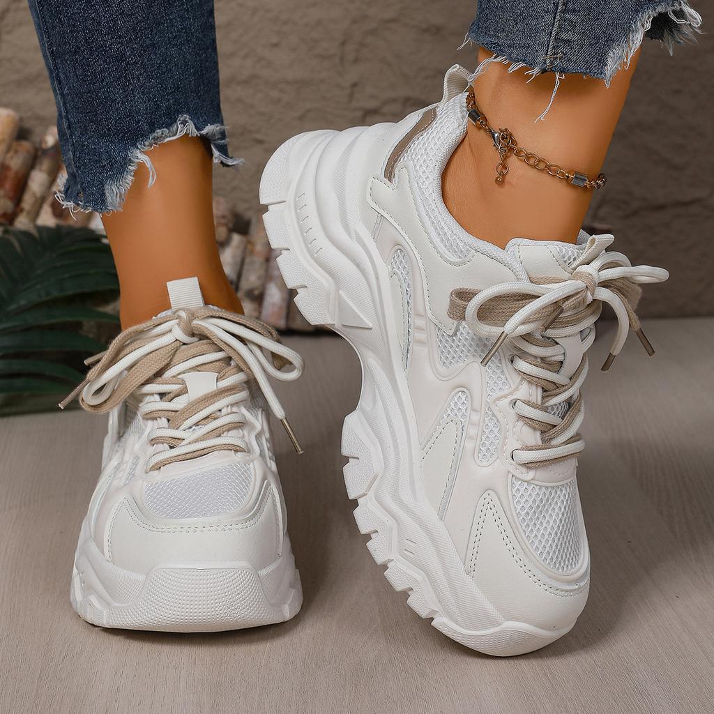 Yueyu Dad Shoes Women 2025 New Thick-soled Wear-resistant Double Net Casual Shoes Large Size Versatile Height-increasing Little White Shoes Women