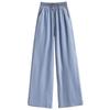 Plus size European and American Elastic High Waist Tencel Thin Narrow Wide Leg Straight Ice Silk Mop Denim Trousers Women M-4XL