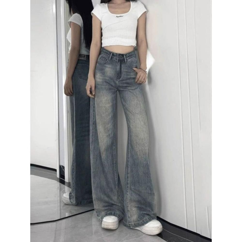 Retro Straight Jeans for Women In Summer New High-waist Loose Floor Wide-leg Pants