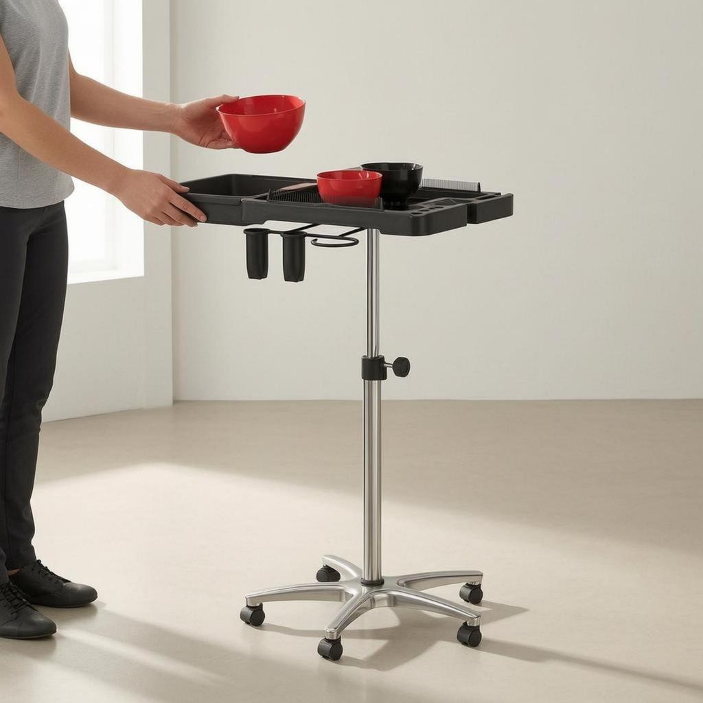 Rolling Salon Tray Cart Raised Lip Height Adjustable for Stylists