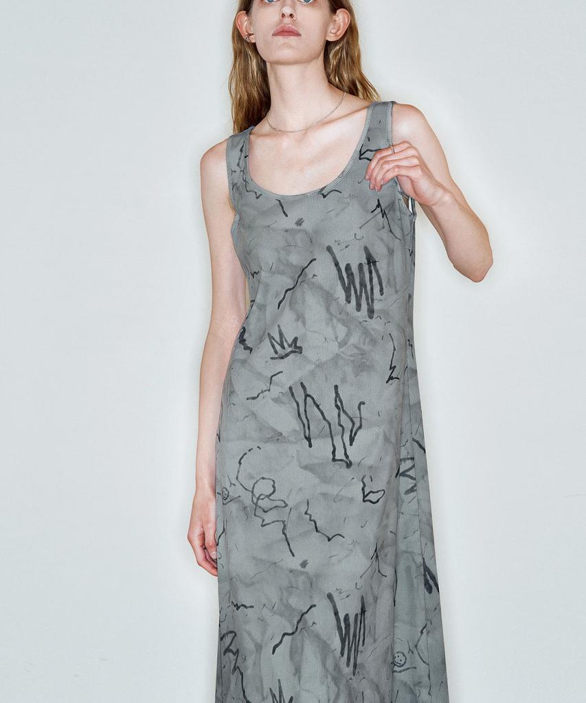 Ssikeoseun Drawing Sleeveless Dress_Khaki