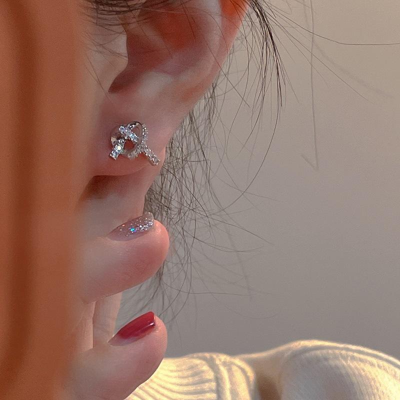 Small And Delicate Zircon Knotted Earrings, Female Tide Earrings, Korean Temperament High-End Earrings.