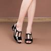 Women's Summer PU Leather Open-Toe Chunky Heel Sandals with Single Strap Buckle Mid-Heel Comfortable Commuter Shoes