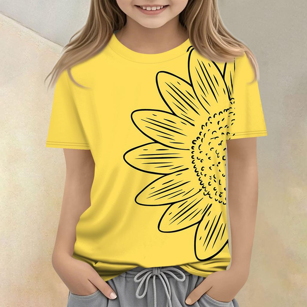 Children's Printed Round Neck Short Sleeved Casual T-shirt