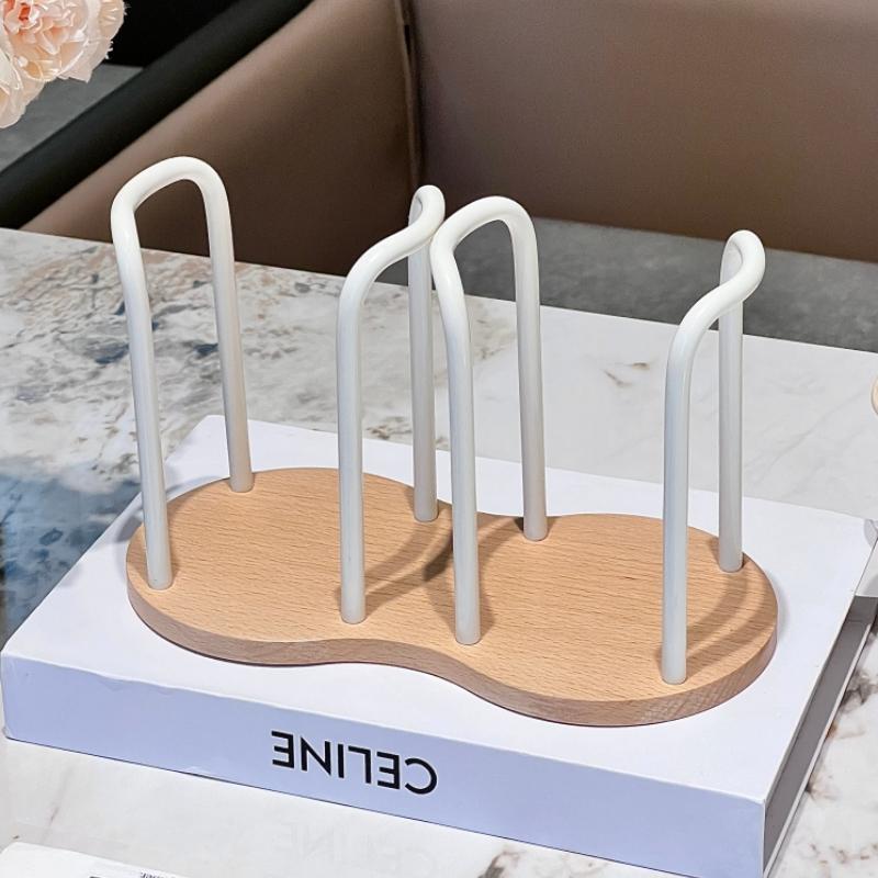 Disposable Cup Storage Holder Rack Shelf Water Cups Organizer Supplie Dispenser with Wood Mug Display Rack Desktop Decoration