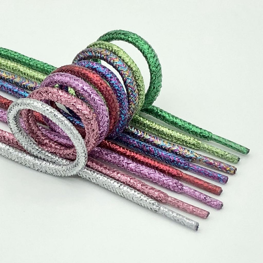 New Round Shiny Metallic Glitter Shoelaces Gold Silver Silk Shoe Laces Sports Canvas Casual Colorful Rainbow Gradient Shoelace