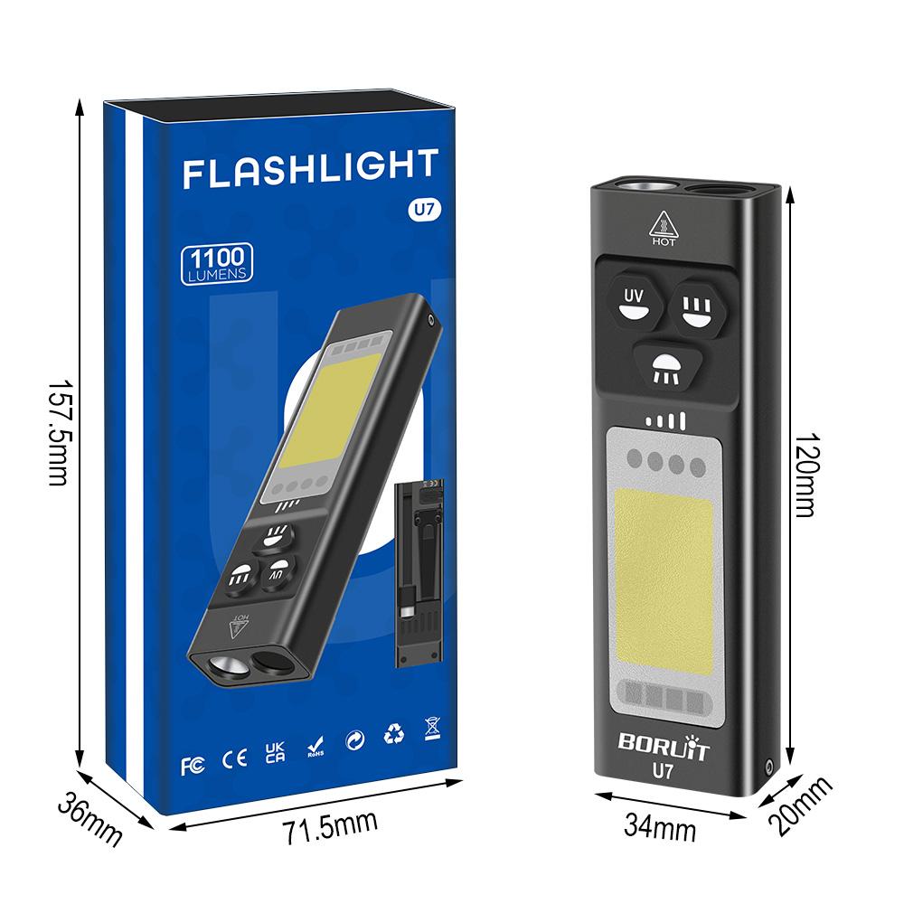 BORUiT U7 Flashlight LED UV Light Spotlight Floodlight Torch Power Bank With Magnetic Back Clip RGB Ambient Light Work Lamp