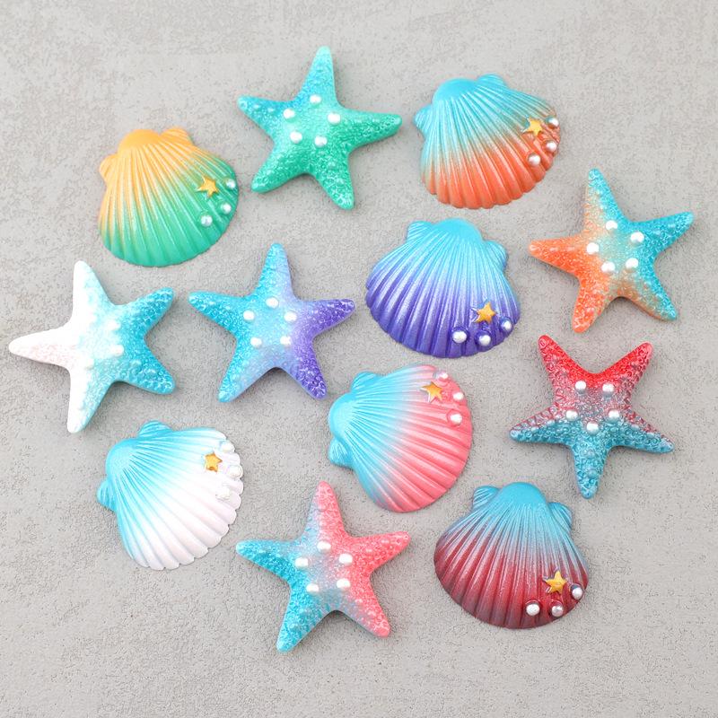 Gradient Shell Starfish Resin Charms Ocean Series DIY Hair Fridge Magnet Phone Case Shoe Buckle Craft Accessories