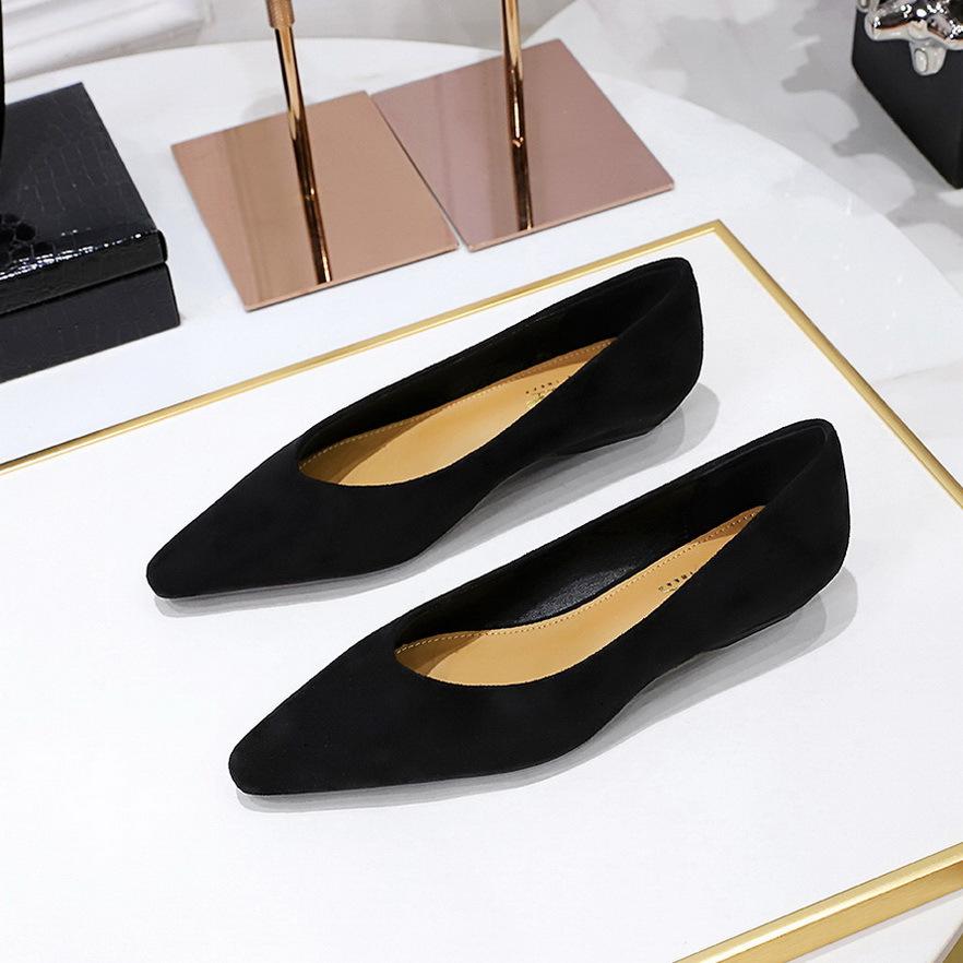 

3683-15 European and American style versatile daily simple and comfortable suede pointed head shallow mouth low heel wedge single shoes women s single 43 чёрный