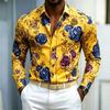 2026 Men's Shirt French Retro Blue Purple Gold Rose Flower Shirt White Background Pattern Slim Fit Long Sleeved Shirt XS-6XL