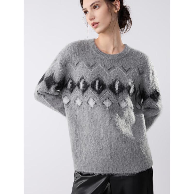 ELLE Women's Lambswool Mohair Jacquard Sweater