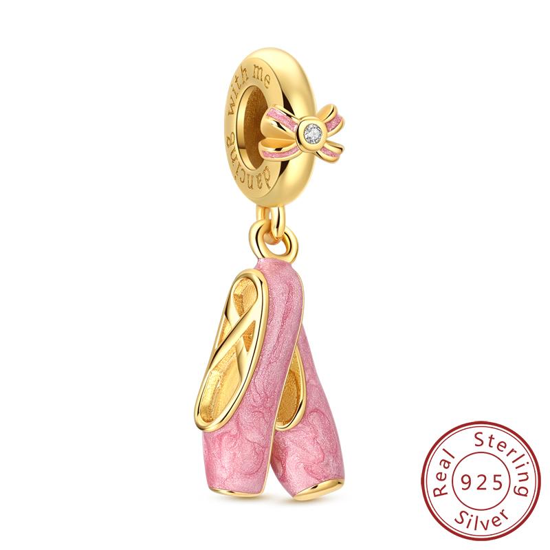 Charms Original Copper Gold Ballet Shoes Bow Angel Heart Cross Charm Bead Fit Bracelet Bangle Pendant Woman Jewelry