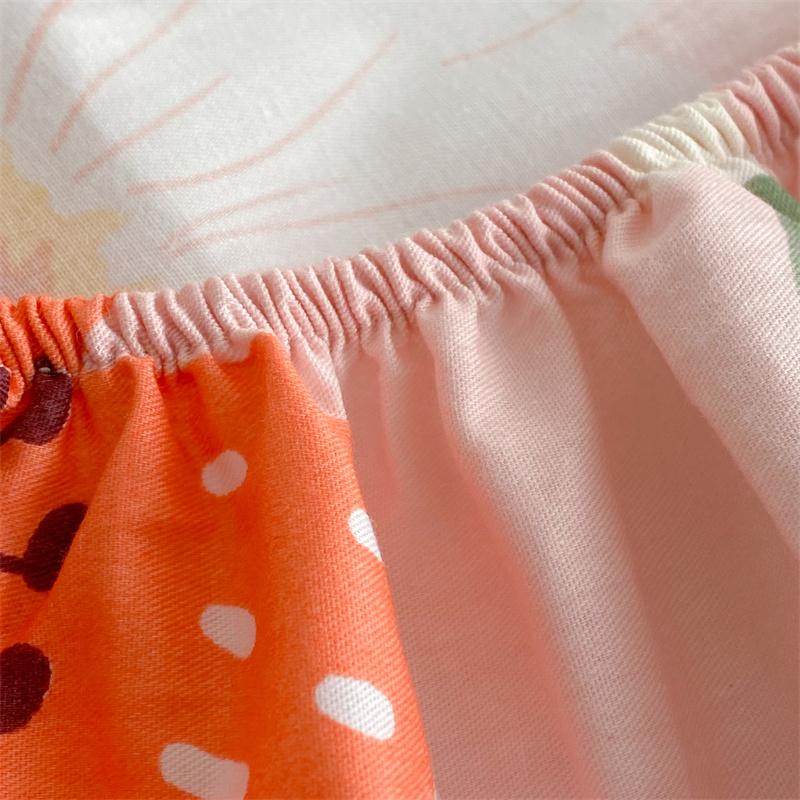 Colorful Floral Fitted Sheet Set 100% Cotton Bedding Set 3Pcs Bed Cover Pillowcases Skin-friendly Breathable Bedroom Decor