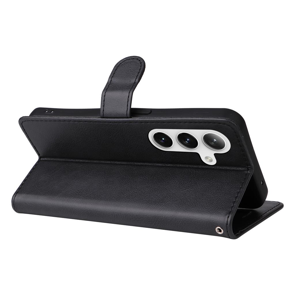 For Samsung Galaxy S25/S24 Case Solid Color Leather Mobile Cover Wallet Stand with Strap