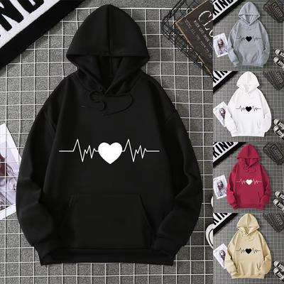 2025 Jesień Dziewczęce Bluzy z Kapturem Długi Rękaw Casualowe Urocze Bluza z Kapturem z Nadrukiem LOVE Polar Harajuku Hip Hop Pulower Top CYXX292