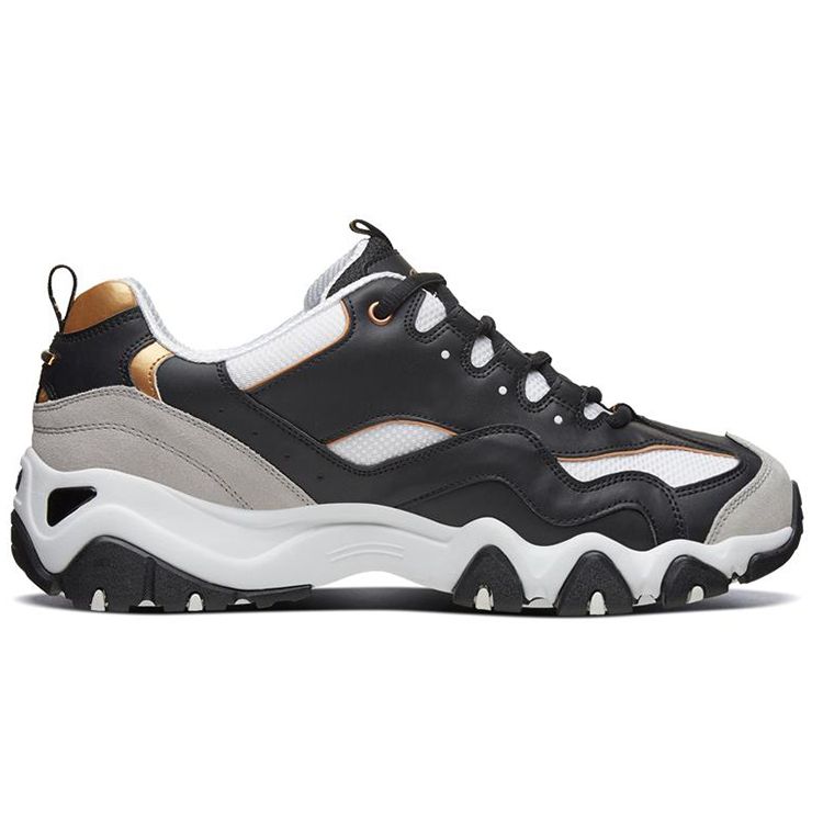 Skechers DLites 2.0 Comfortable Low-Top Dad Shoes Men Sneakers Black Gold 666106-BKGD