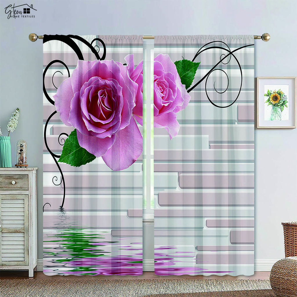 Flower Plant Three D Printing Curtain Rose Tulip Lily Daisy Bamboo Dandelion Fresh Pastoral Light Blocking Heat Insulation Curtain